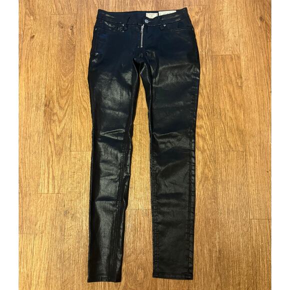 All Saints Petrel Ashby Low Rise Skinny Coated Black Faux Leather Jeans Size 27 - Picture 3 of 14
